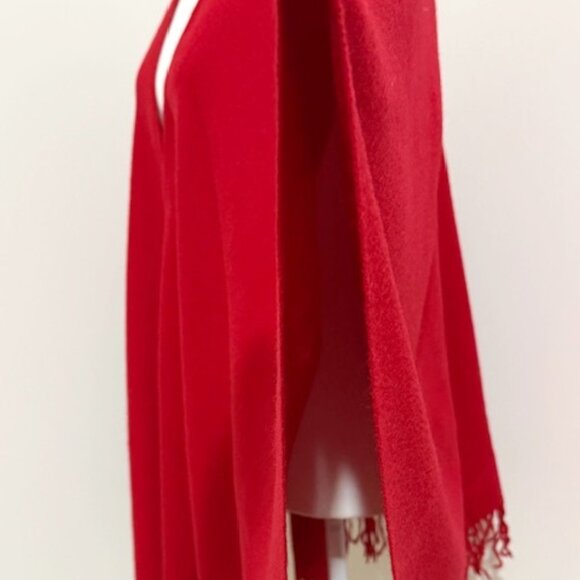 Brooks Brothers 346 Red Cashmere Wool Cape Wrap Poncho Shawl Sweater w/ Fringe - Picture 3 of 5